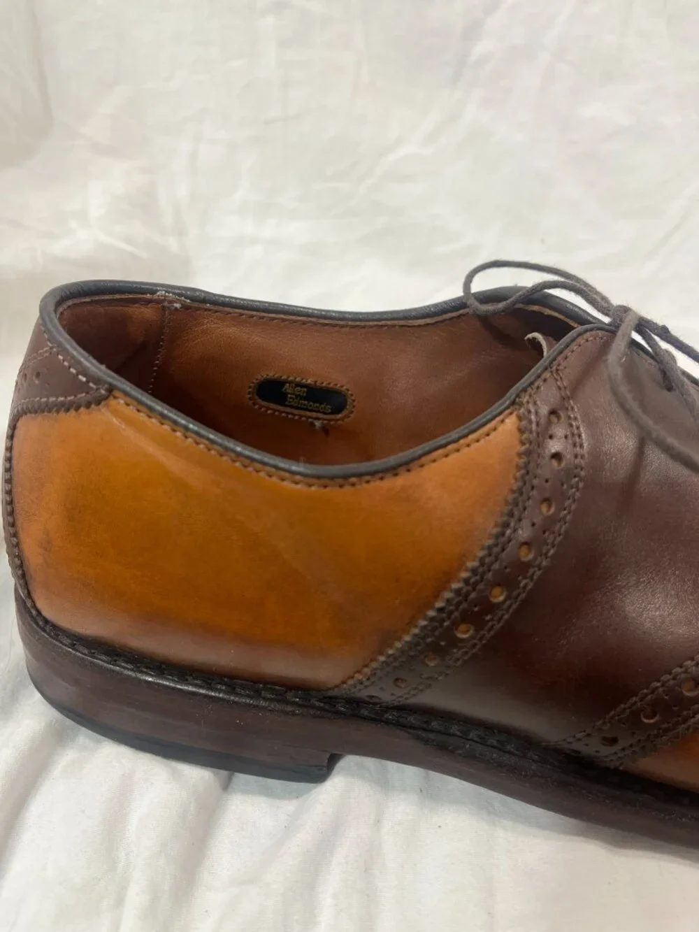 Allen Edmonds Shelton Two Tone Brown Leather Saddle Oxford Dress Shoes Mens 12 E